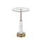 22" White Marble Round Accent Table with Gold Metal Rod & Base